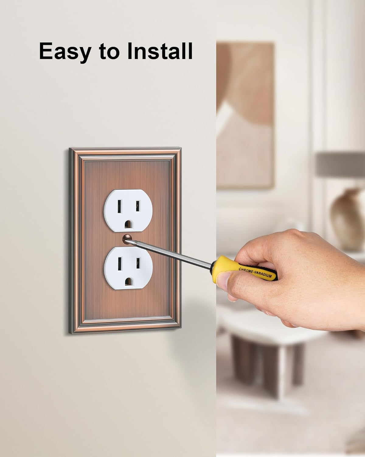 4-Pack Duplex Outlet Cover, Durable Solid Zinc Alloy Decorative Switch Plates and Outlet Covers, Antique Copper Wall Plates for Electrical Outlet, 1 Gang Receptacle Cover, Corrosion Resistant