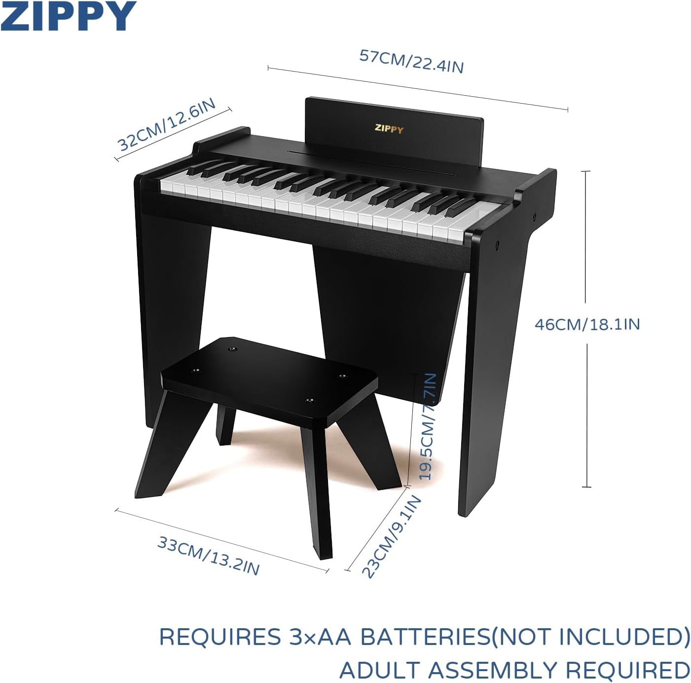 ZIPPY Kids Piano Keyboard, 37 Keys Digital Piano for Kids, Music Educational Instrument Toy, Wood Piano for 3+ Girls and Boys (Black Basic)