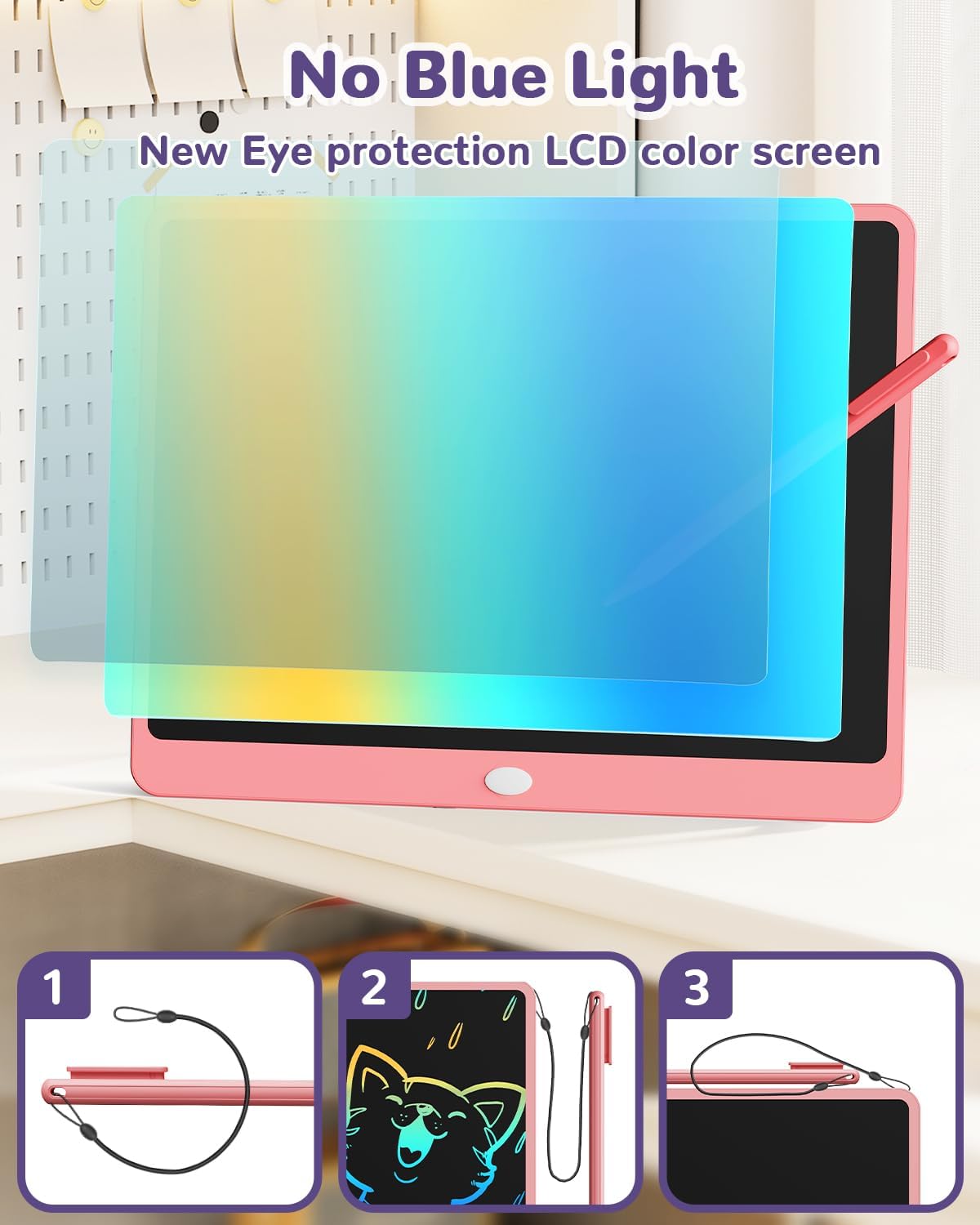 ORSEN LCD Writing Tablet 16 inch - Toddler Toys for 3 4 5 6 7 8 Year Old Girls Boys Birthday Gift Doodle Board Colorful Drawing Pad for Kids, Pink