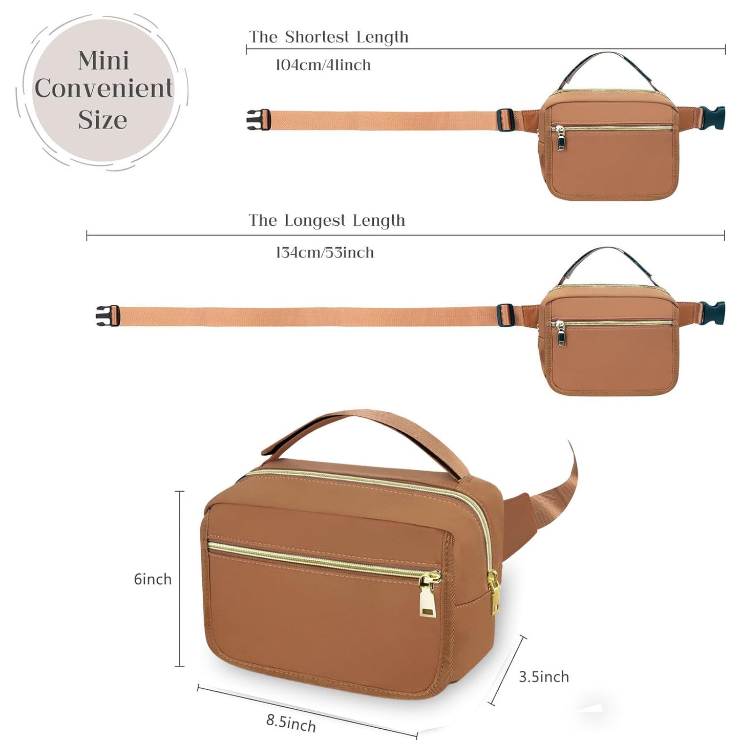 printe Small Diaper Bag with Portable Changing Pad, Crossbody Women Waist Bag with Wipes Pocket for Travel, Stroller Diaper Funny Pack, Brown