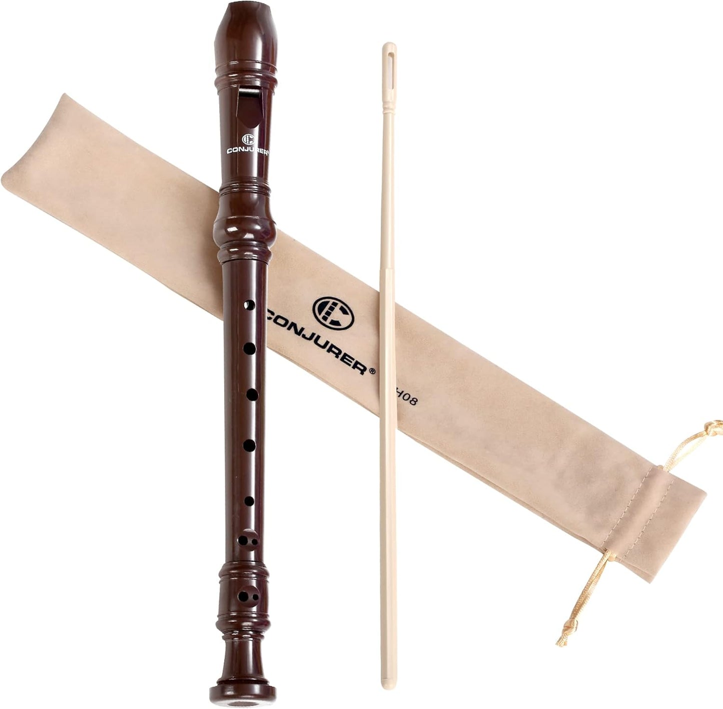 Soprano Recorder Instrument for Beginners Student - German Fingering 8 Hole Flute ABS Descant Recorders 3pcs Removable with Cleaning Rod and Storage Bag, Brown