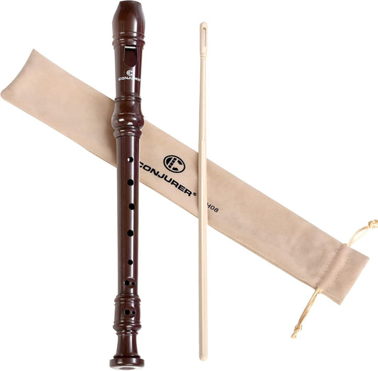 Soprano Recorder Instrument for Beginners Student - German Fingering 8 Hole Flute ABS Descant Recorders 3pcs Removable with Cleaning Rod and Storage Bag, Brown