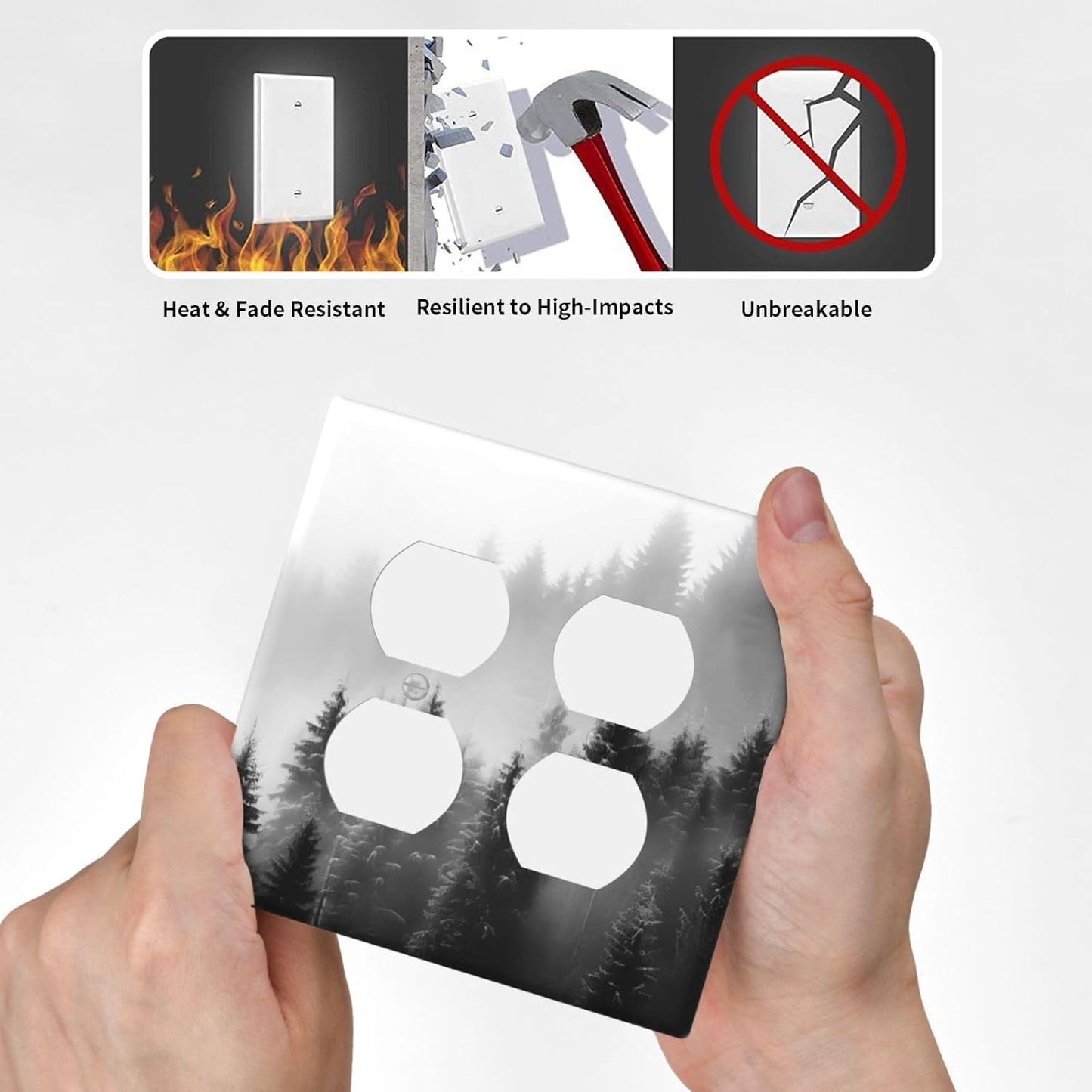 Foggy Forest Natural Scenery Retro Tree Pine Outlet Covers 2 Gang Double Duplex Decorative Light Switch Covers Electrical Wallplates Socket Faceplate for Bed Room Living Room Decor