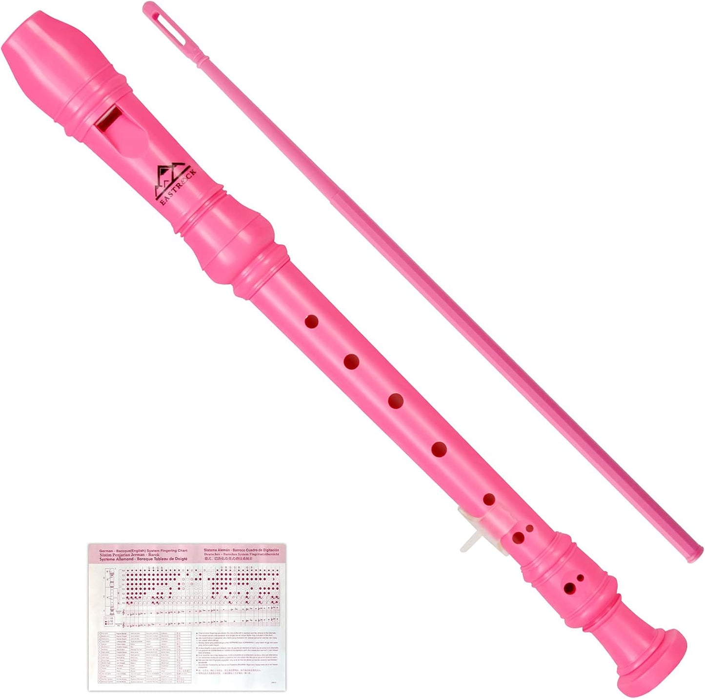 Eastrock Recorder Instrument German Style Soprano Recorder Pink 3 Pieces for Beginners with Cleaning Rod, Fingering Chart, Packing Bag, Thumb Rest