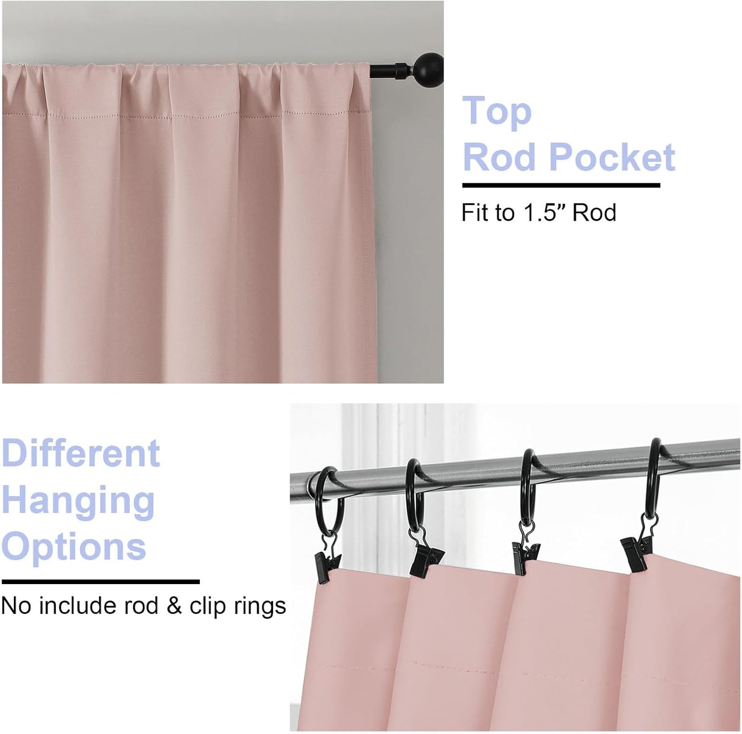 Simplebrand Ava Blackout Curtains for Patio 108 Inches Long 2 Panels Set, Solid Thermal Insulated Room Darkening Rod Pocket Window Treatment Curtains Blackout Drapes, W50 x L108 Inch, Blush