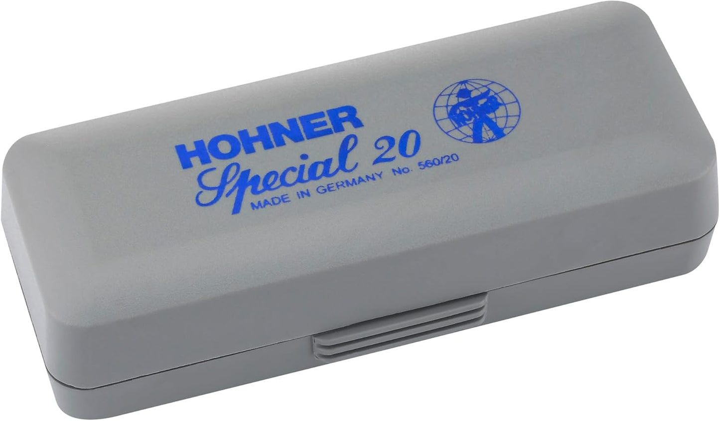 Hohner 560 Special 20 Harmonica - Key of A Bundle with Carrying Case, Key Stickers, Harmonica Beginner Manual, and Austin Bazaar Polishing Cloth