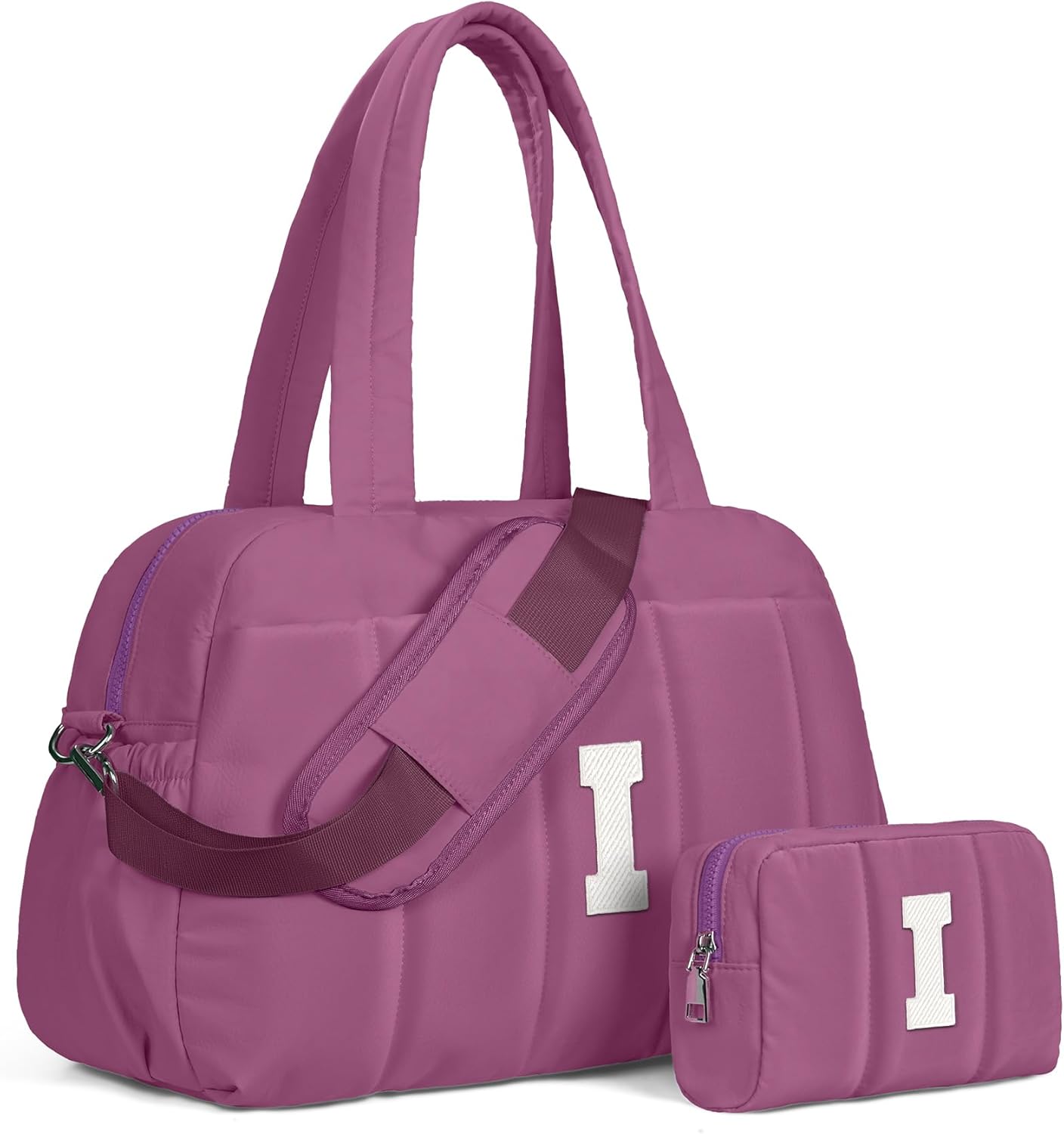 Duffle Bag with Initial, Spend The Night Bags for Women，Overnight Bag with Wet Pocket，Gift Set for Women-Lightweight Travel Bags Personalized Gym Tote with Makeup Pouch