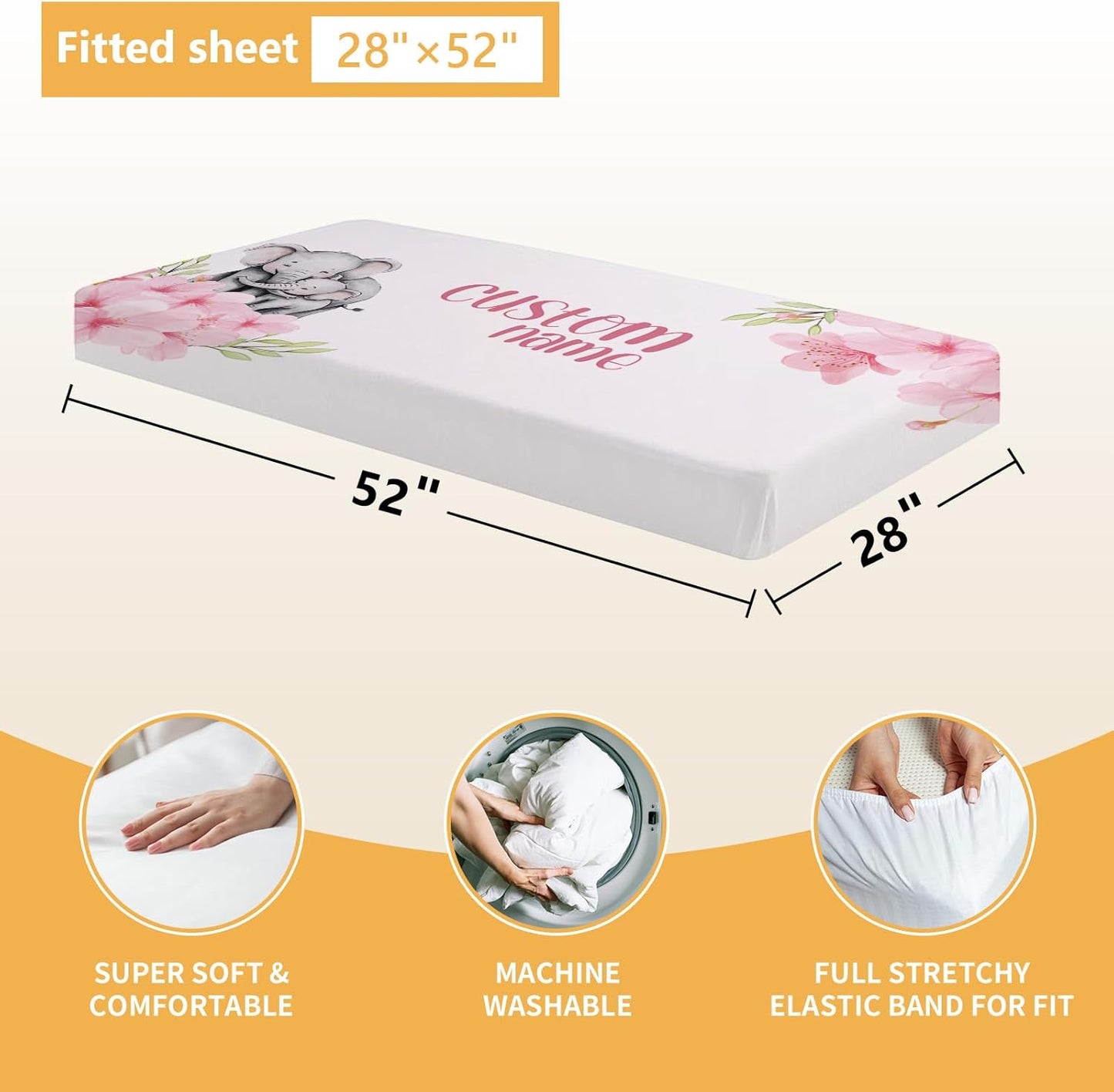 Personalized Crib Bedding Set, 5 Pcs Custom Nursery Bedding Sets with Name, Infant Bedding Set for Baby Girls, Pink Elephant Double Layer Baby Crib Set, Babies Toddlers Kids Customized Gifts