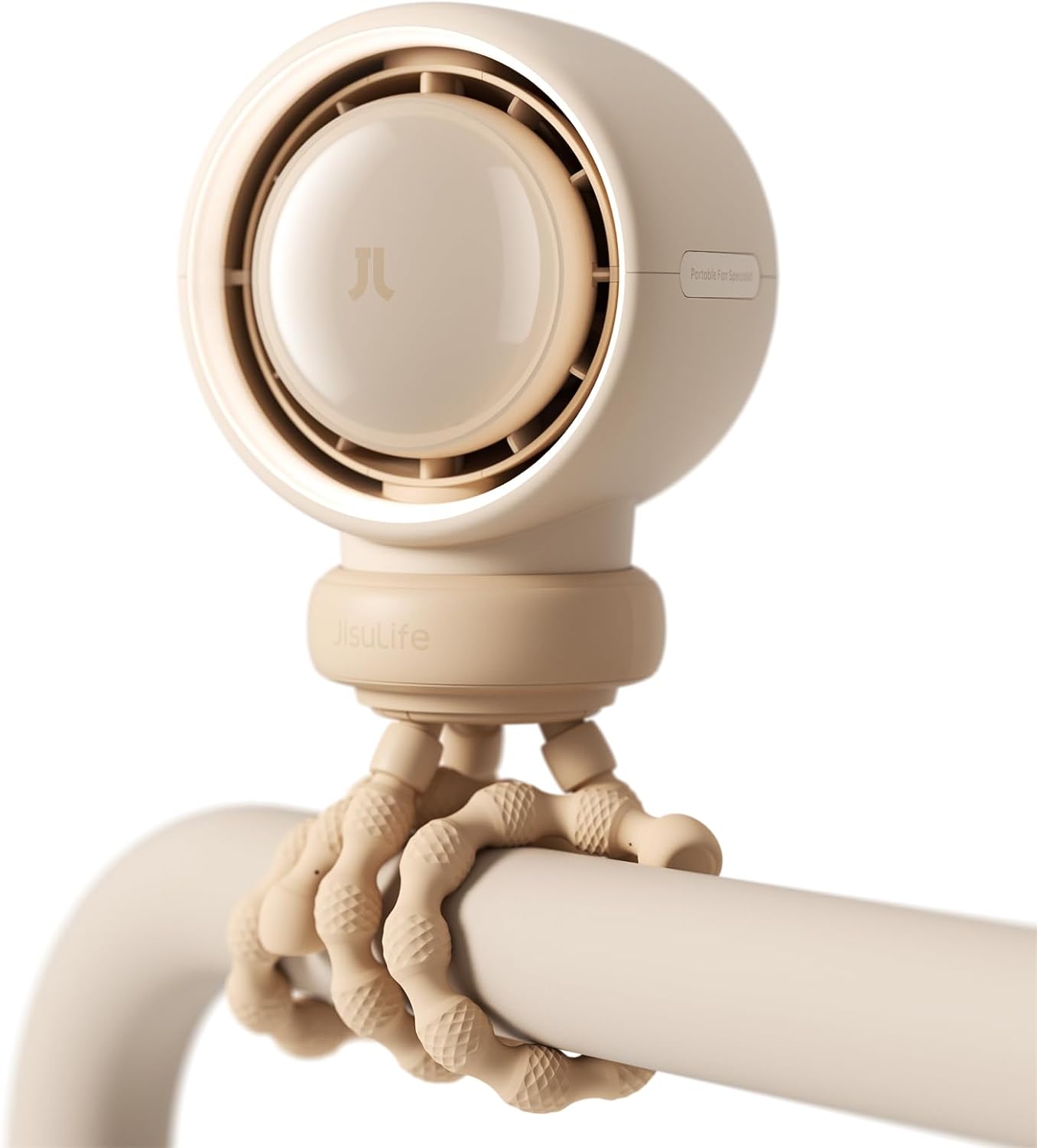 JISULIFE Stroller Fan Baby Large, Safe Bladeless for Crib, Desk, 4000mAh Battery Rechargeable Portable Cooling Fan with Air Turbo Tech, Night Light, Food-Grade Gift for Mom/Dad/Friend - Brown