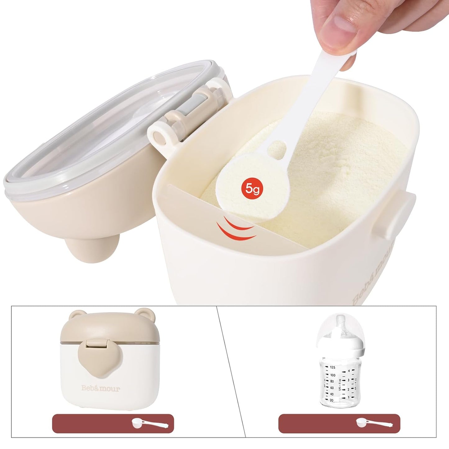 Bebamour Baby Formula Dispenser On The Go, Formula Container to Go, Formula Holder for Travel, Candy Fruit Snack Storage Container with Scoop and Leveller (Coffee)
