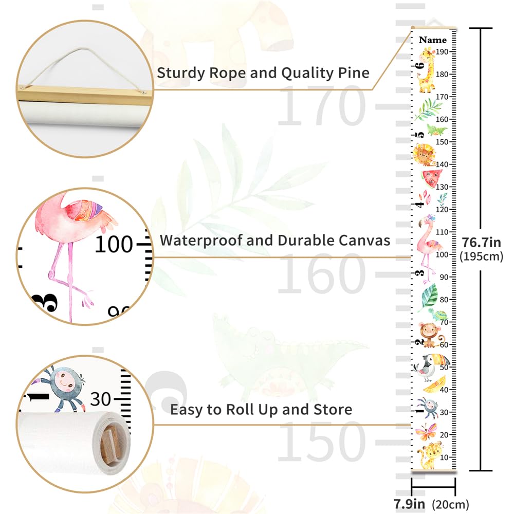 Personalized Growth Chart for Kids, Baby Height Chart with Custom Name, 77"x7.9" Canvas and Black Wood Height Measuring Rulers for Boys Girls Removable Wall Ruler Hanging for Nursery Decor - Unicorn