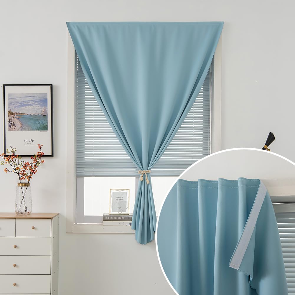 Self Adhesive Curtains, Black Out Shade for Window, Blackout Fabric Temporary Window Coverings Easy to Hang Curtains No Rod Needed, Use for Bedroom, Room, Kitchen, 59" W X 59" L, Lake Blue, 1 Panel