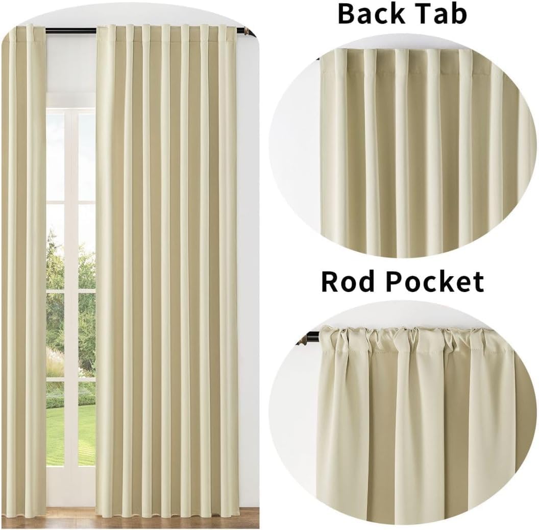 Joydeco Custom Blackout Curtains for Bedroom, 1 Panel Room Darkening Curtains & Drapes for Living Room Window Rod Pocket Back Tab (Custom Size,Light Beige)