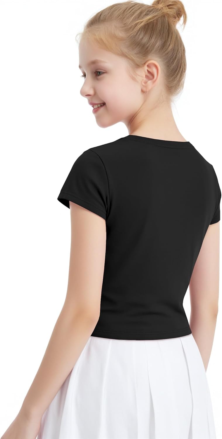Auranso Girls Crop Tops Summer Short Sleeve Round Neck T Shirts Basic Tee for Kids