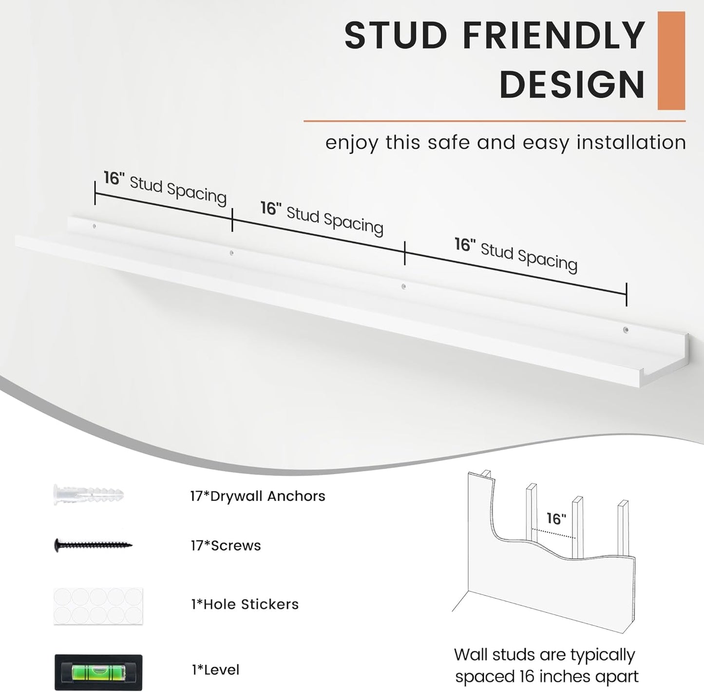 Floating Picture Ledge Shelves for Wall Set of 4, 56 Inch Wall Shelves with Lip Long Large Nursery Book Shelf for Toys Storage Kids Bookshelf Wall Mounted Living Room Bedroom Decor Frames