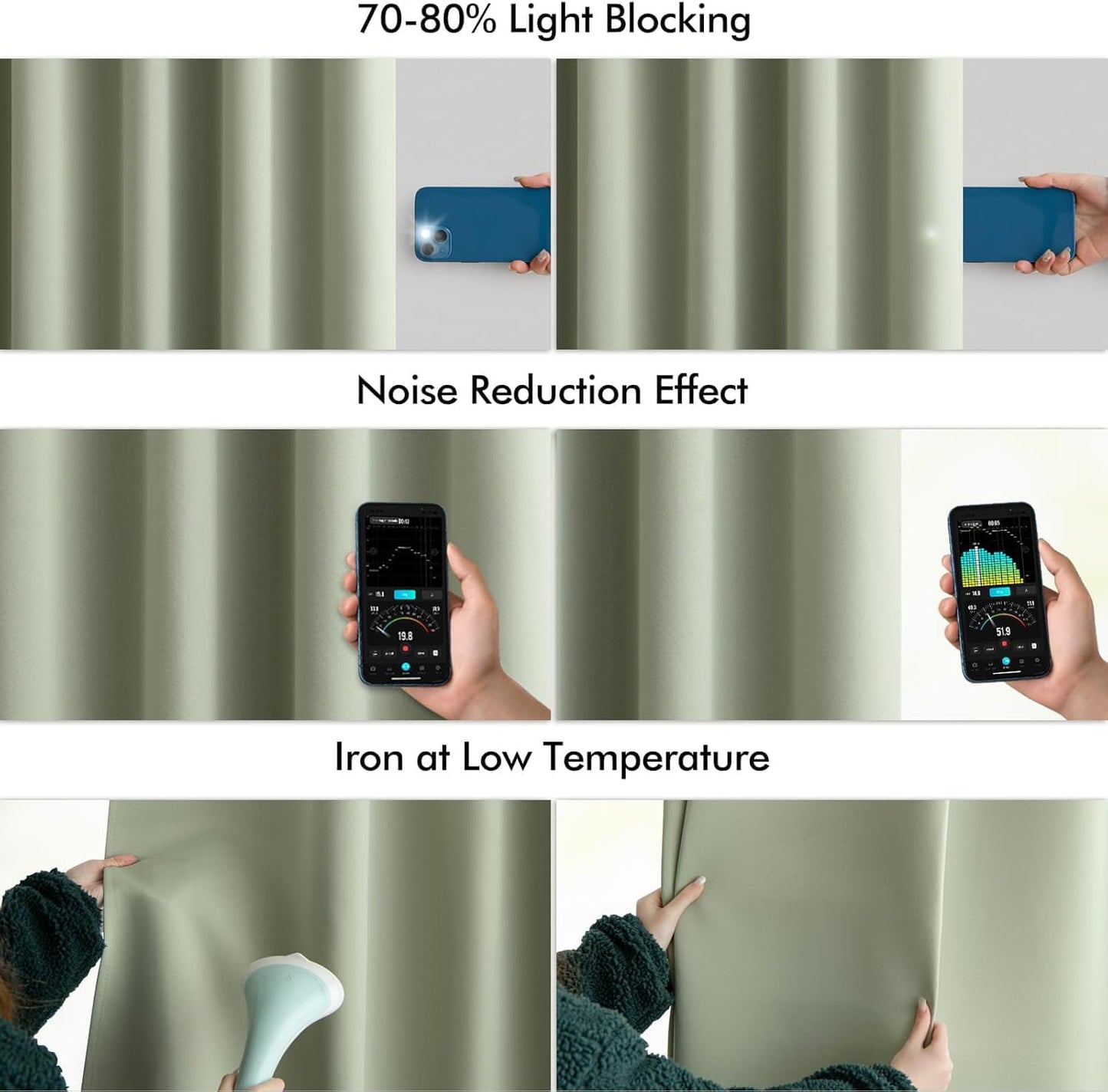 MIULEE Sage Green Back Tab Blackout Curtains 72 Inch Length 2 Panels Set for Living Room Bedroom Privacy, Rod Pocket/Pinch Pleat Thermal Insulated Room Darkening Pleated Light Blocking Drapes