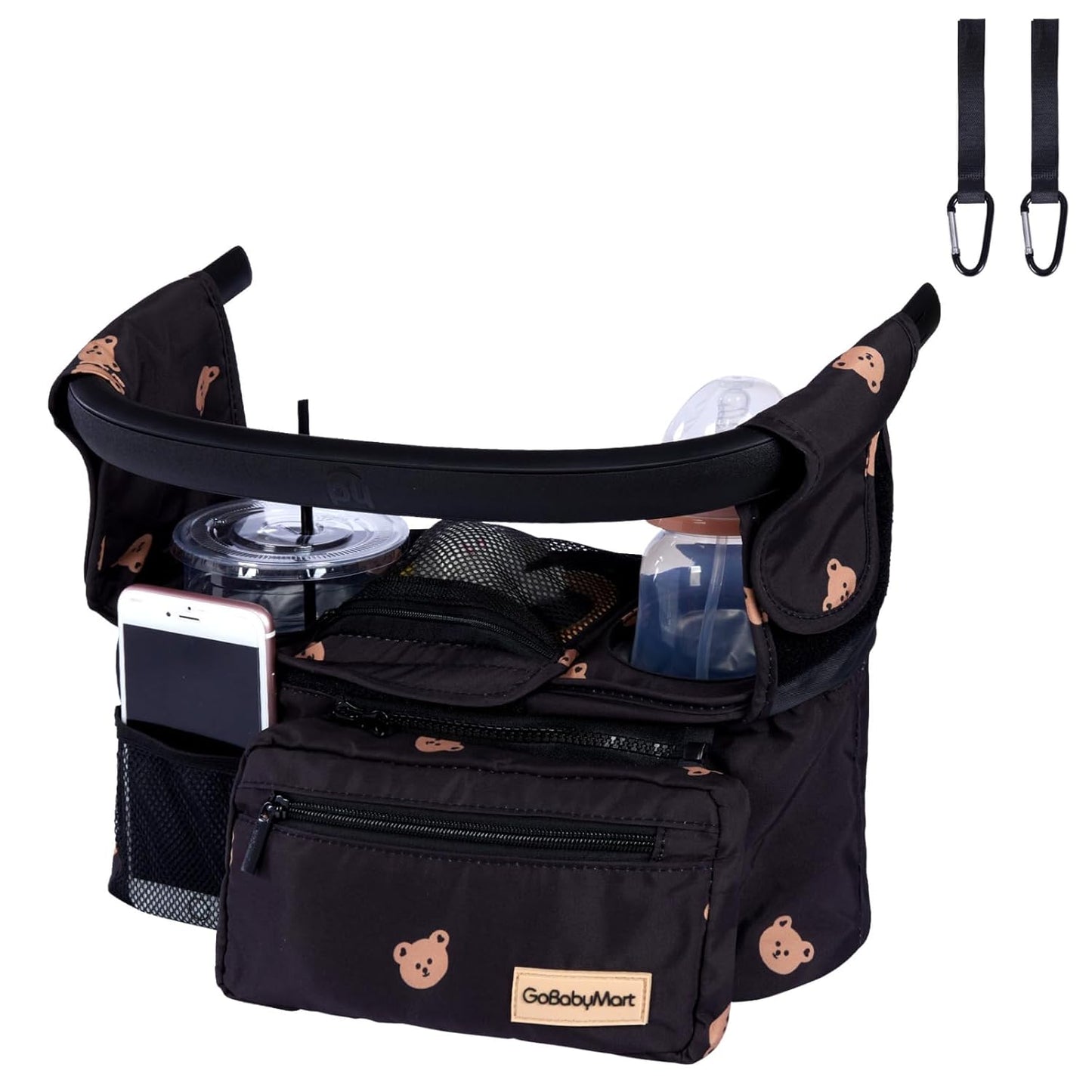 Universal Stroller Organizer with Cup Holders, Detachable Wristlet | Fits All Strollers | Stroller Diaper Bag Organizer with Phone Pocket, Insulated Bottle Holder & Storage Compartments