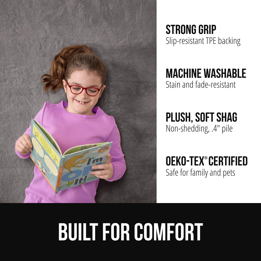 GORILLA GRIP Ultra Soft Washable Area Rug, 5x7, Stain and Slip Resistant Plush Thick Carpet for Bedroom Living Room, No Shed Floor Rugs, Pet Friendly, Dorm Essentials, Kids Nursery Home Decor, Gray