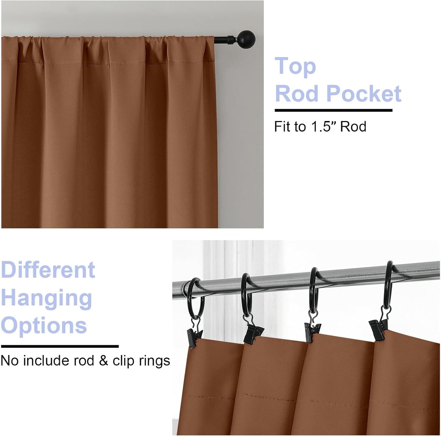 Simplebrand Ava Sun Baked Blackout Curtains for Bedroom 96 Inches Long 2 Panels, Solid Thermal Insulated, Energy Saving Living Room Window Treatment Curtains Blackout Drapes, W40 x L96 Inch, Sun Baked