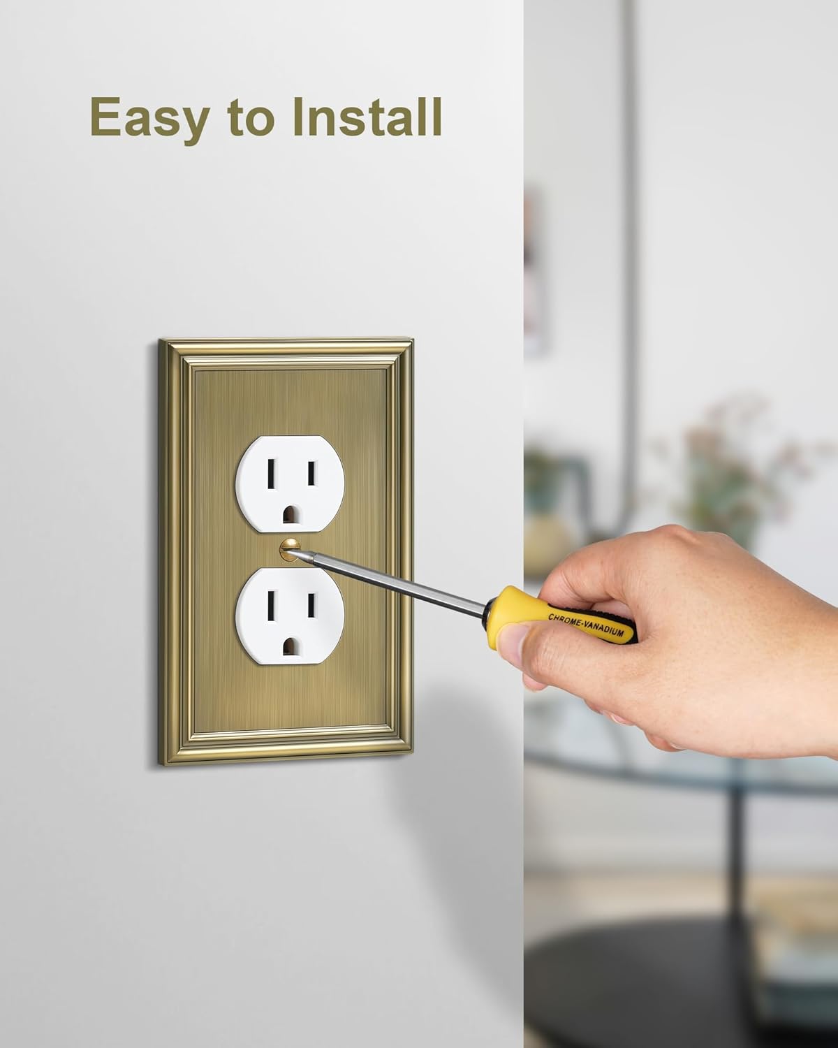 4-Pack Duplex Outlet Covers, Decorative Wall Plates for Electrical Outlets, Antique Brass Switch Plates and Outlet Covers, Durable Zinc Alloy Receptacle Cover, Corrosion Resistant