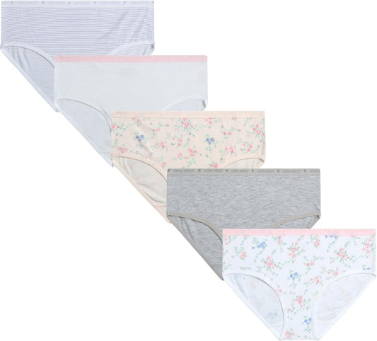 Laura Ashley Girls Underwear - 5 Pack Soft Stretch Breathable Panties for Girls - Lightweight Cotton Panties (Size: 4-12)