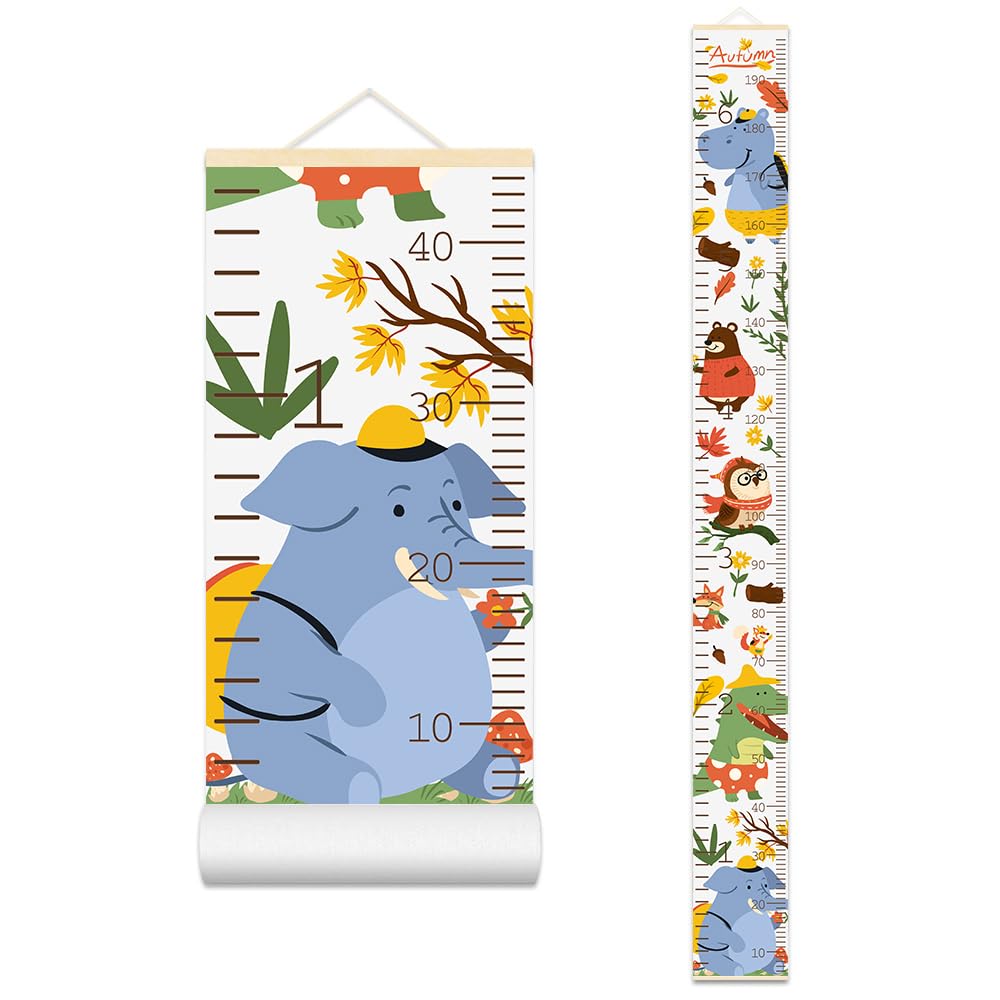 Baby Height Growth Chart Wall Cartoon Animal Wooden Ruler Growth Chart for Kids Height Measurement with Elephant and Crocodile Characters Kids Wall Decor for Playroom Bedroom 79 in X 7.9 in
