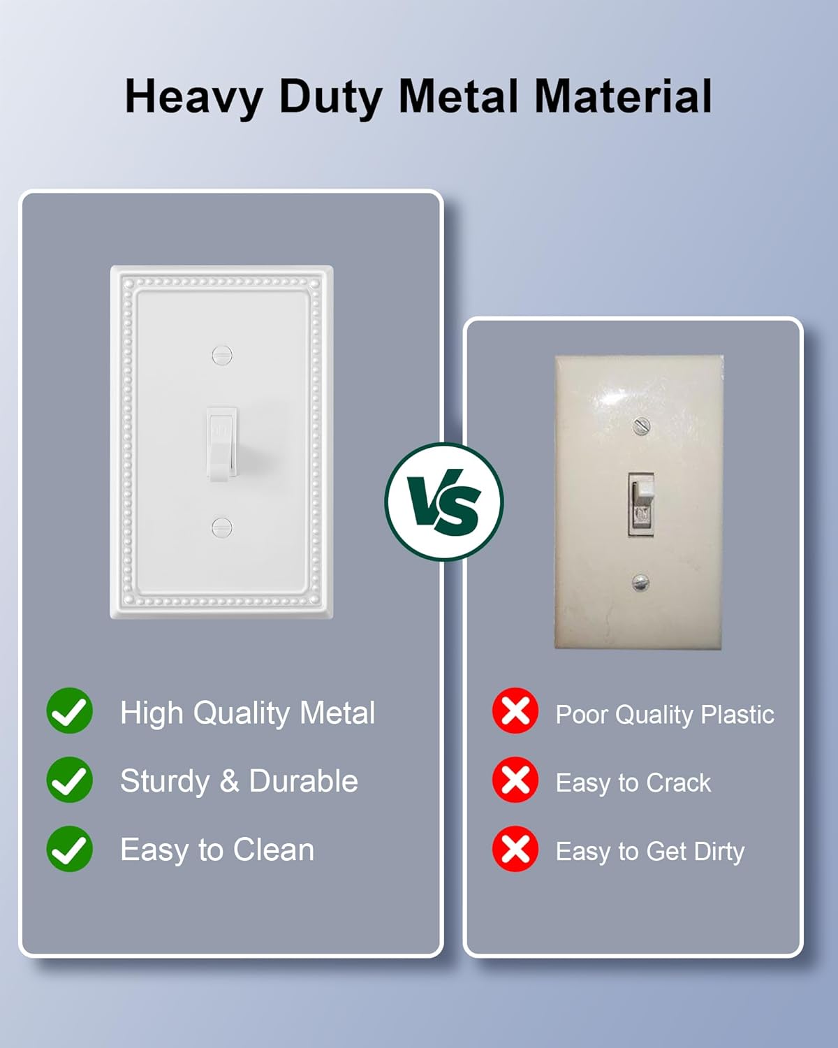 2-Pack Single Toggle Light Switch Cover Plate, Pearls Decorative Switch Plate Covers, Pure White 1 Gang Metal Wall Plate, Corrosion Resistant