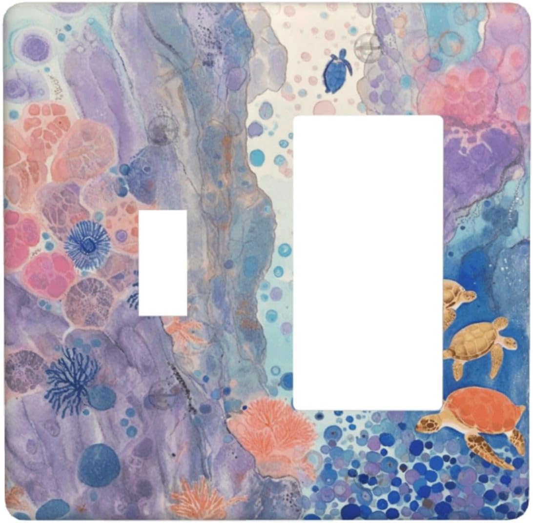 Turtle Coral Fish Watercolor Colorful Underwater World Outlet Covers 1 Toggle 1 Rocker Combination Decorative Wall Plate Electrical Switch Plates Light Switch Cover Plate for Kids Room Home Decor