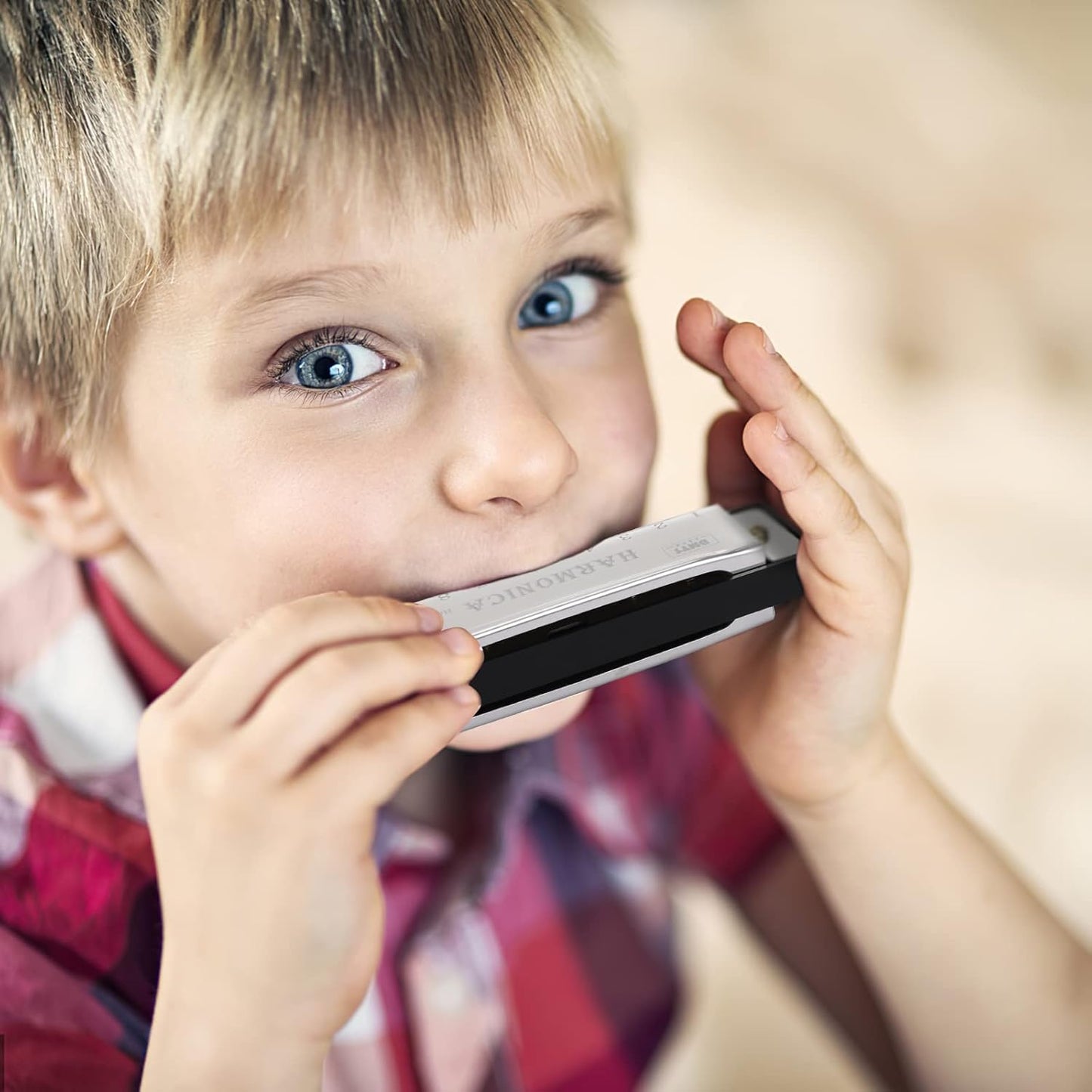 UPINS Harmonica, 4PCS Key of C 10 Hole 10 Tones Titanium Color Harmonica with Case for Beginner (Silvery)