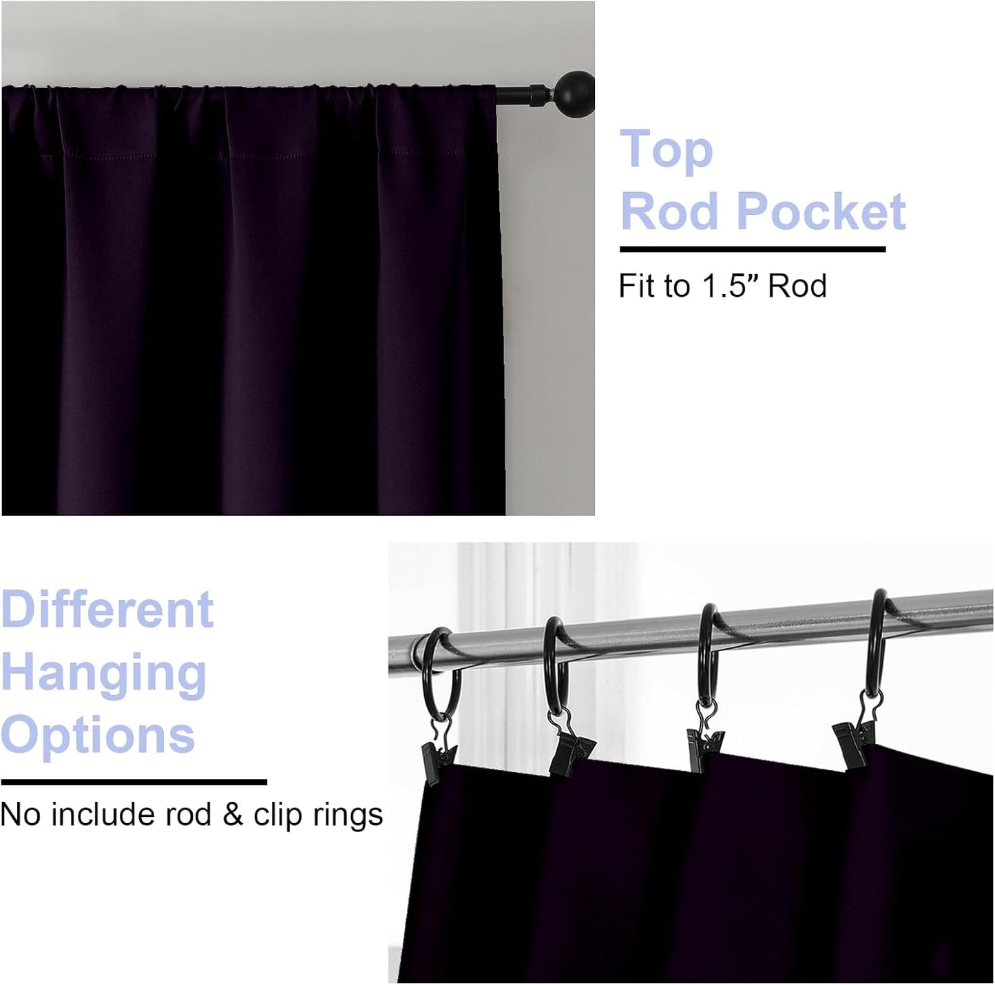 Simplebrand Ava Blackberry Short Blackout Curtains for Bedroom 45 Inches Long 2 Panels Set, Solid Thermal Insulated, Energy Saving Window Treatment Curtains Blackout Drapes, W40 x L45 Inch, Blackberry