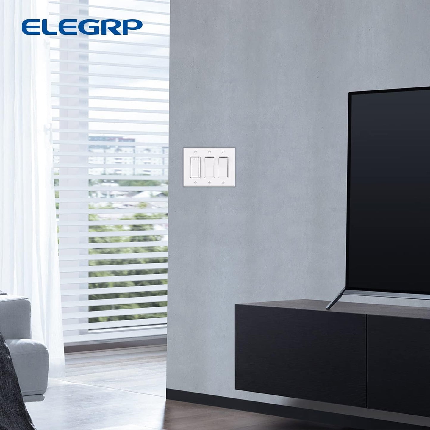 ELEGRP 3-Gang Decorative Wall Plates, Mid-Size 4.88" H x 6.75" L Unbreakable Thermoplastic Faceplate Cover for Decorator Receptacle Outlet Switch, UL Listed (10 Pack, Glossy White)