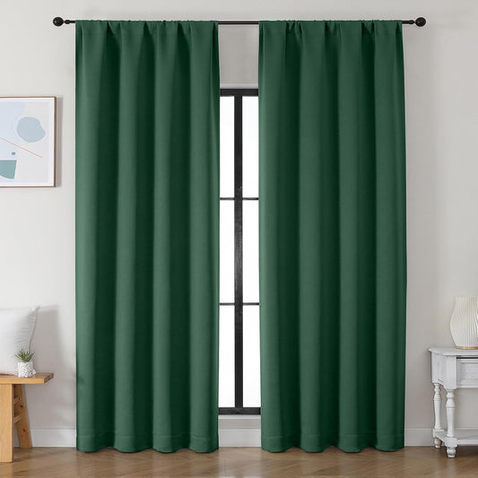 Simplebrand Ava Ever Green Blackout Curtains for Bedroom 90 Inches Long 2 Panels Set, Solid Privacy Energy Saving Living Room Window Treatment Curtains Blackout Drapes, W50 x L90 Inch, Ever Green