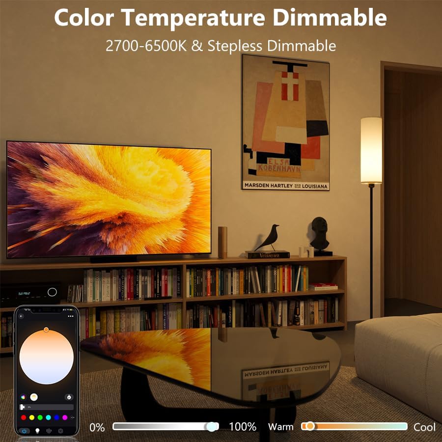 YHW Floor Lamp Works with Alexa & Google 2.4G Remote RGB + Color Temperatures Bright Dimmable Smart LED Lamp, Living Room Standing Tall Pole Modern Black Floor Lamp for Bedroom/Nursery/Office/Corner.
