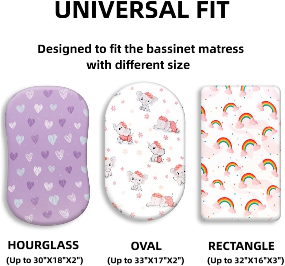 4 Pack Baby Girl Bassinet Sheets Set Soft Fitted Floral or Elephant Theme Baby Girl Mattress Covers Breathable Toddler Bed Sheets for Infant or Newborn Girls (Elephant, Bassinet Sheets)