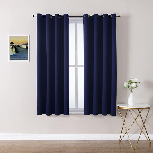 ChrisDowa Grommet Blackout Curtains for Bedroom and Living Room - 2 Panels Set Thermal Insulated Room Darkening Curtains (Navy Blue, 52W x 45L)