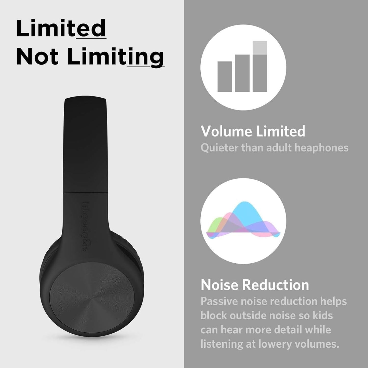 LilGadgets Connect+ Pro Wired Kids Headphones for School w/Microphone, Volume Limiting & Noise Reduction Over-Ear Headset w/Cord, SharePort Technology & SoftTouch Padding, Black Headphones for Kids