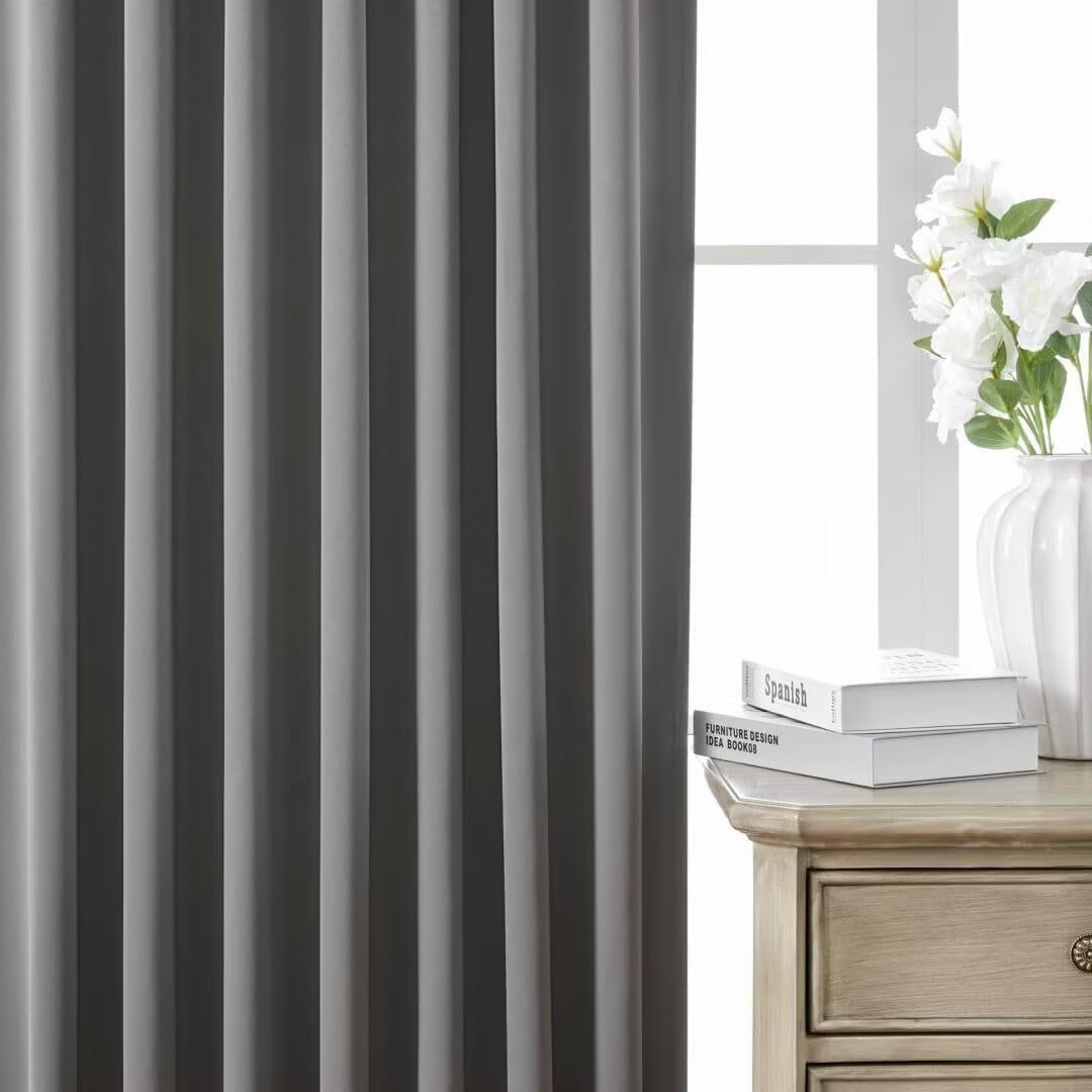 Joydeco 72 Inch Blackout Curtains for Bedroom, Thermal Insulated Black Out Curtains, Room Darkening Drapes for Living Room Window Rod Pocket Back Tab (W52 x L72 Inch, Light Grey)