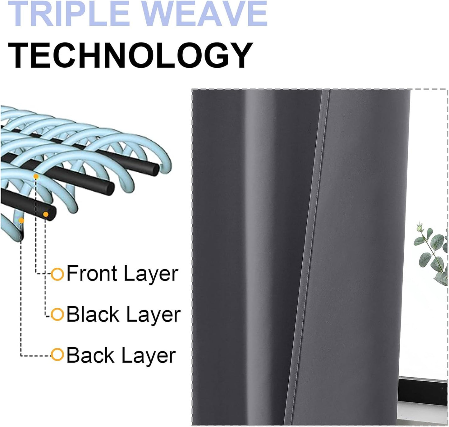 Simplebrand Ava Grey Blackout Curtains for Bedroom 96 Inches Long 2 Panels, Solid Thermal Insulated, Energy Saving Living Room Window Treatment Curtains Blackout Drapes, W50 x L96 Inch, Grey