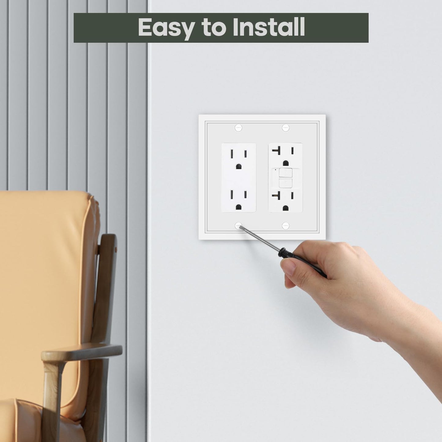 Double Decorator Switch Cover Plate White Classic Decorative Decorator Switch Plates Cover 2 Gang Rocker Wall Plate Cover for Duplex Toggle, 2 Pack