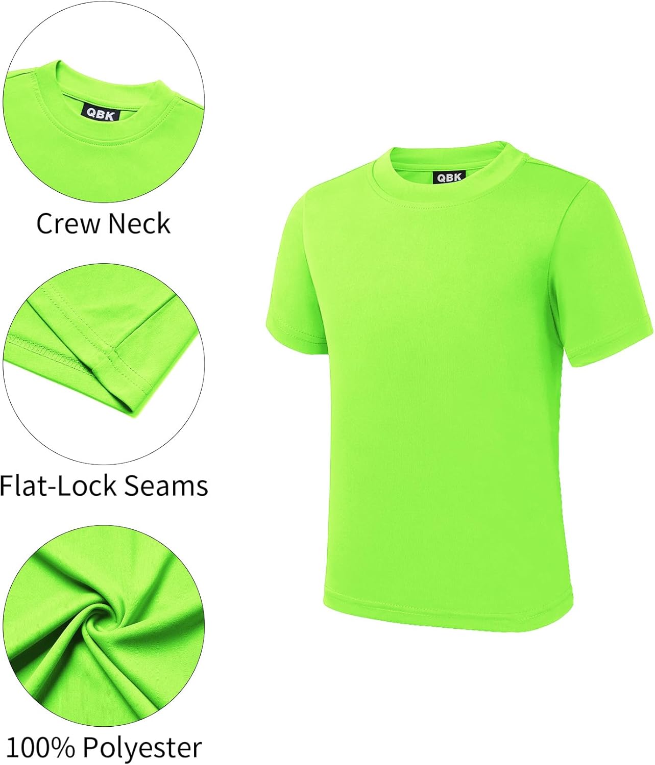 QBK 2T to Youth Neon Shirt Kids UPF 50+ Dry Fit Athletic Short Sleeve Rash Guard T Shirts for Boys Girls Sports Undershirt