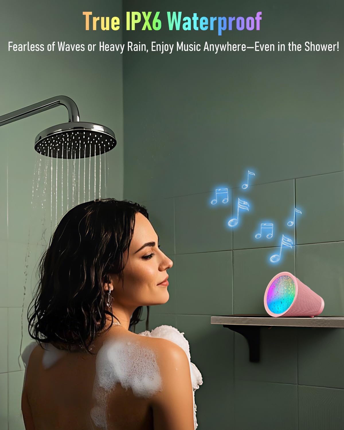 Portable Bluetooth Speaker Wireless with 9 Color Lights, 20H Playtime, Stereo Pairing, Deep Bass, IPX6 Waterproof, Bluetooth 5.3, Small Speaker for Home, Party, Outdoor, Camping, Beach, Gift