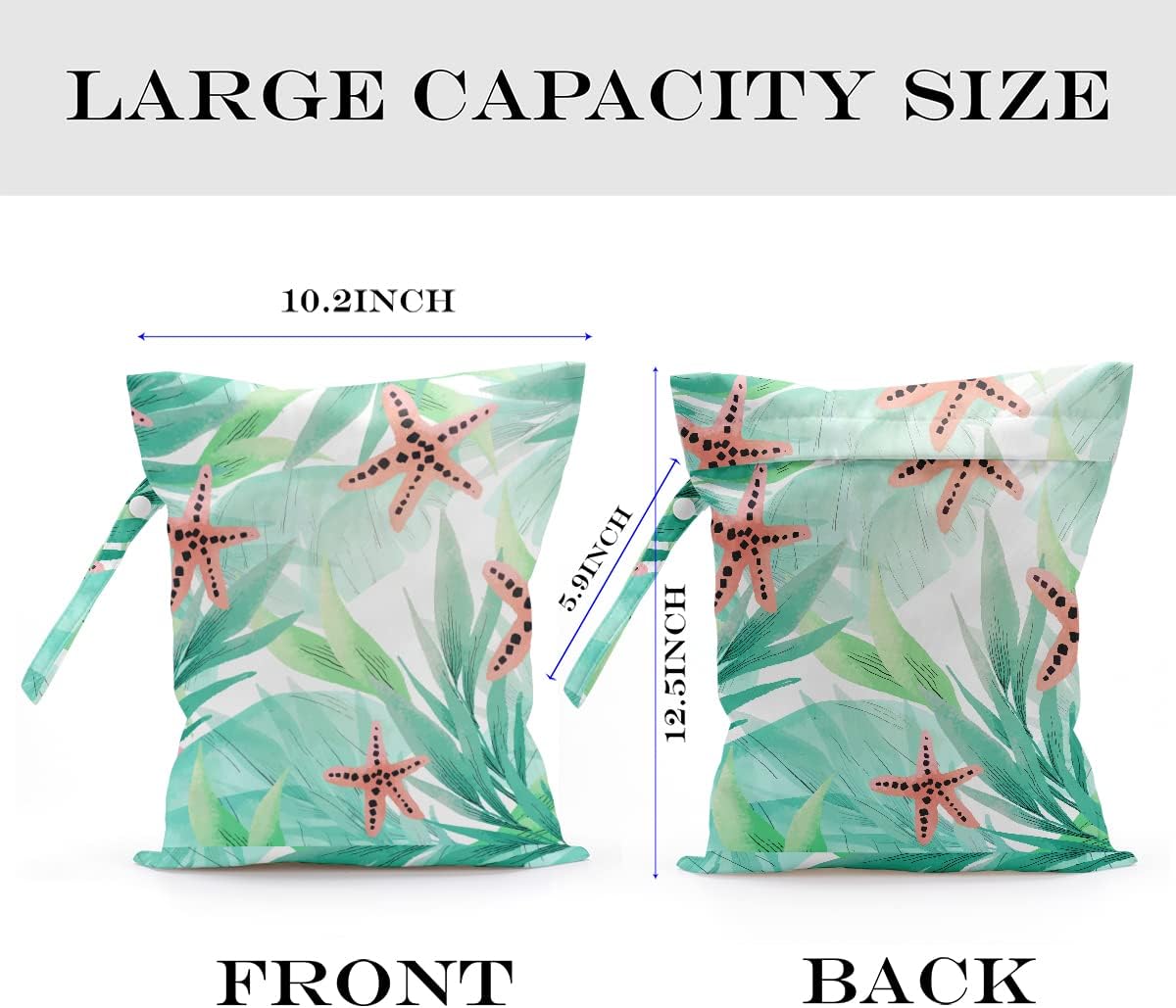 Wet Bag, Wet Dry Bag, Wet Bag for Swimsuit, Travel, Beach, Pool, Diapers, Dirty Yoga Gym Clothes, Makeup Bag, Waterproof Reusable Beach Bag Ocean Decor Starfish Sea Horse Anchor