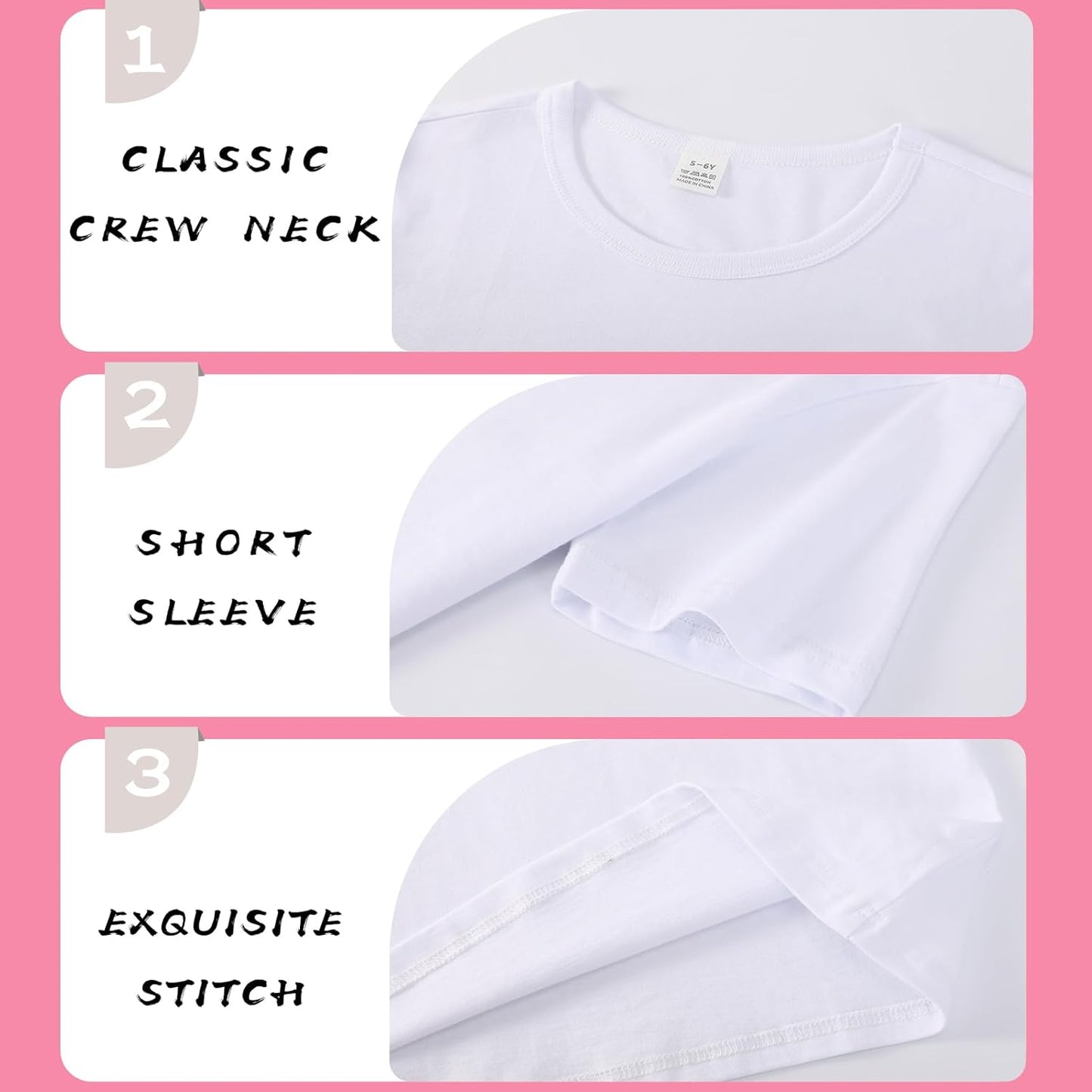 6-Pack Kids Cotton T-Shirts Short Sleeve Basic Tops for Toddlers Boys and Girls