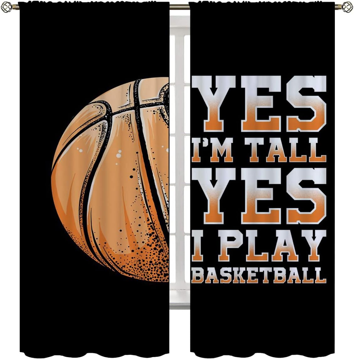 Basketball Blackout Curtains for Boy Girl Room Darkening Decor,Sport Theme Motto Dark Background Bedroom Living Room Home Rod Pocket Thermal Insulated Window Curtain/Drapes Panel,63x63 Inch…
