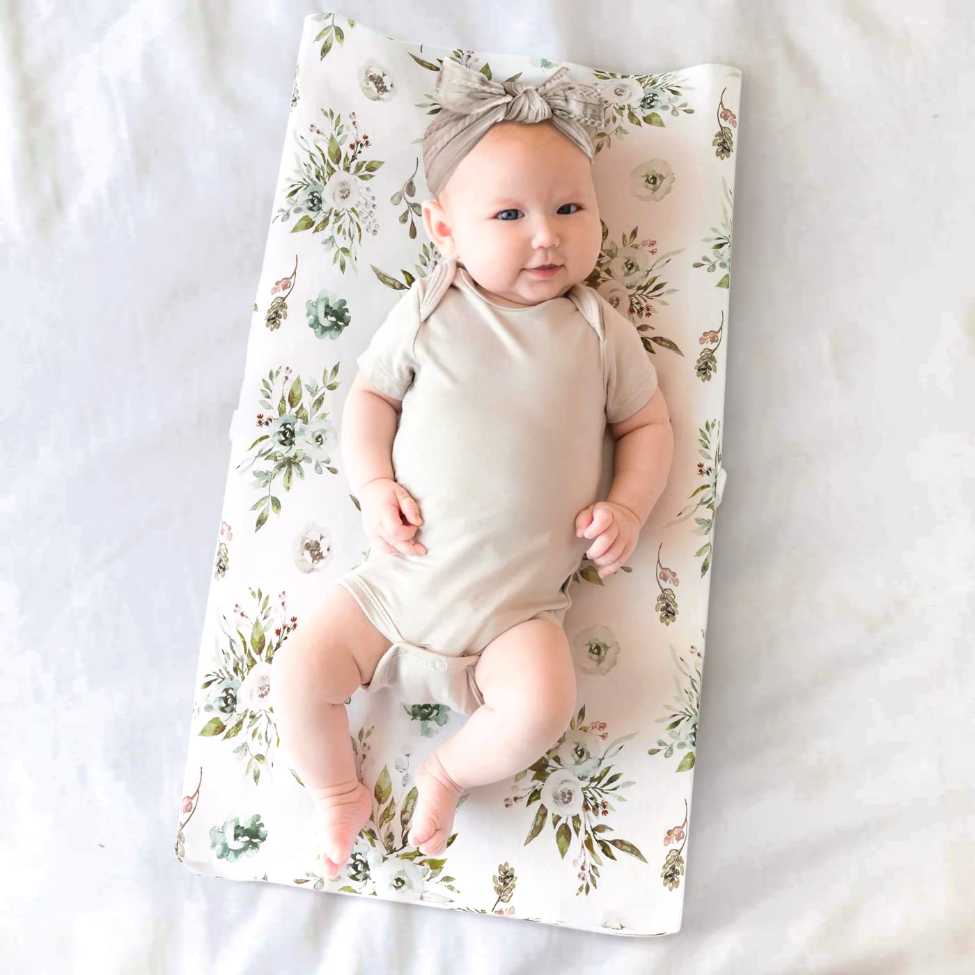 Stretch Ultra Soft Jersey Knit Changing Pad Cover Set 2 Pack, Change Table Pad Covers Fit 32"/34" x 16" Pads Safe and Snug, Stylish Watercolor Rose and Flora Pattern for Girls