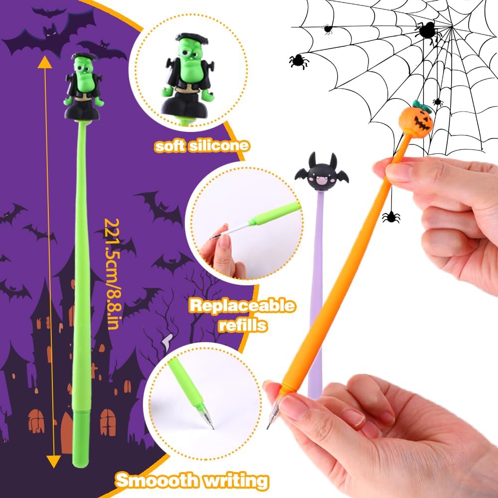 30pcs Halloween Fun Pens for Kids ,Halloween Cute Bobblehead Squishy Stress Relief Pens Novelty Swingable Black Ink Gel Writing Stationery for Holiday Students Rewards Party Favors
