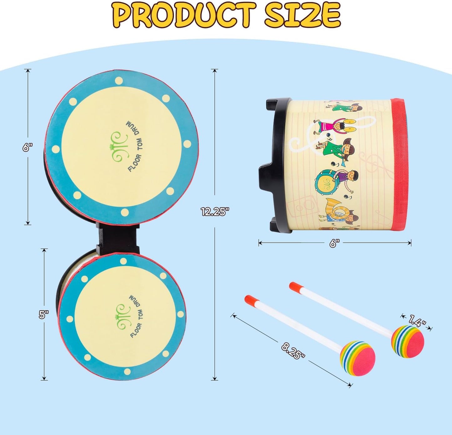 Bongo Drums for Kids 5"-6" Toddler Baby Toy Drum with 2 Colorful Drumsticks Rhythm Percussion Musical Instruments for Children, Boys, Girls,Birthday Gift