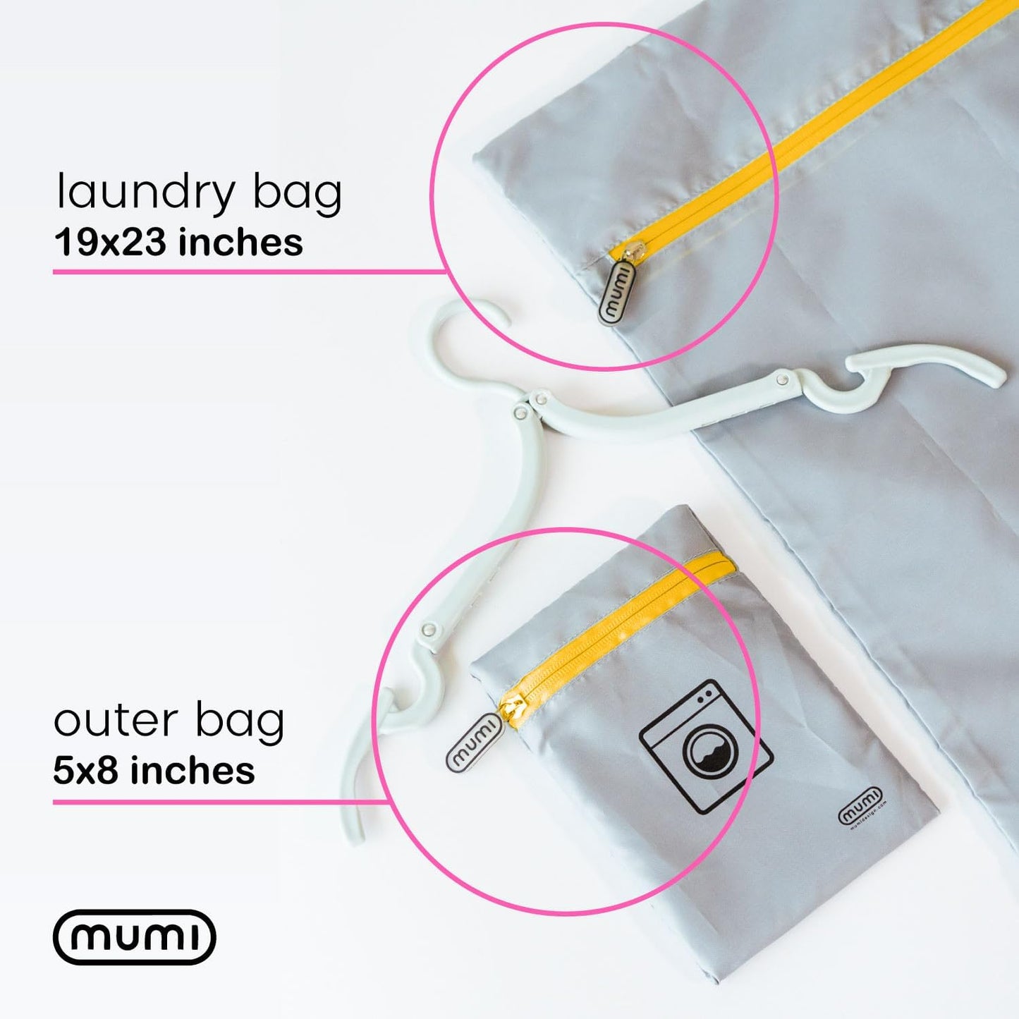 MUMI Travel Laundry Bag – Mesh Laundry Bags for Delicates with Hanger & Pouch | Delicates Bag for Washing Machine | Large Laundry Net Bag for Travel, Gym, Baby Clothes, and More (Grey)
