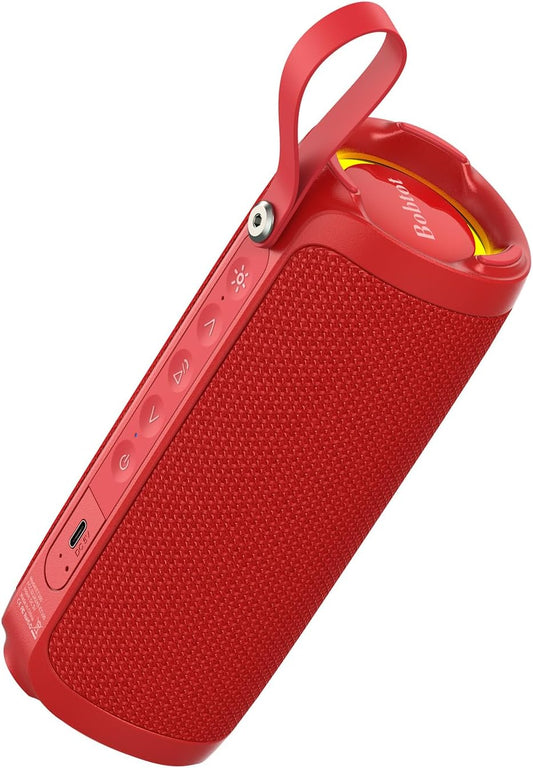 Bobtot Portable Bluetooth Speaker, IPX6 Waterproof Speaker with Punchy Bass, 15W Loud Sound, RGB, 15H Playtime, Dual Pairing for Party, Camping, Beach, Red