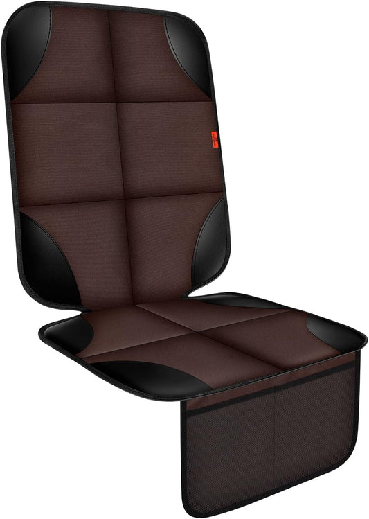Car Seat Protector 1 Pack Car Seat Cushion Mat Thickest Padding,Waterproof 600D Fabric Car Seat Covers for Non-Slip Backing Mesh Pockets for Baby and Pet (Brown, 1 Pack)